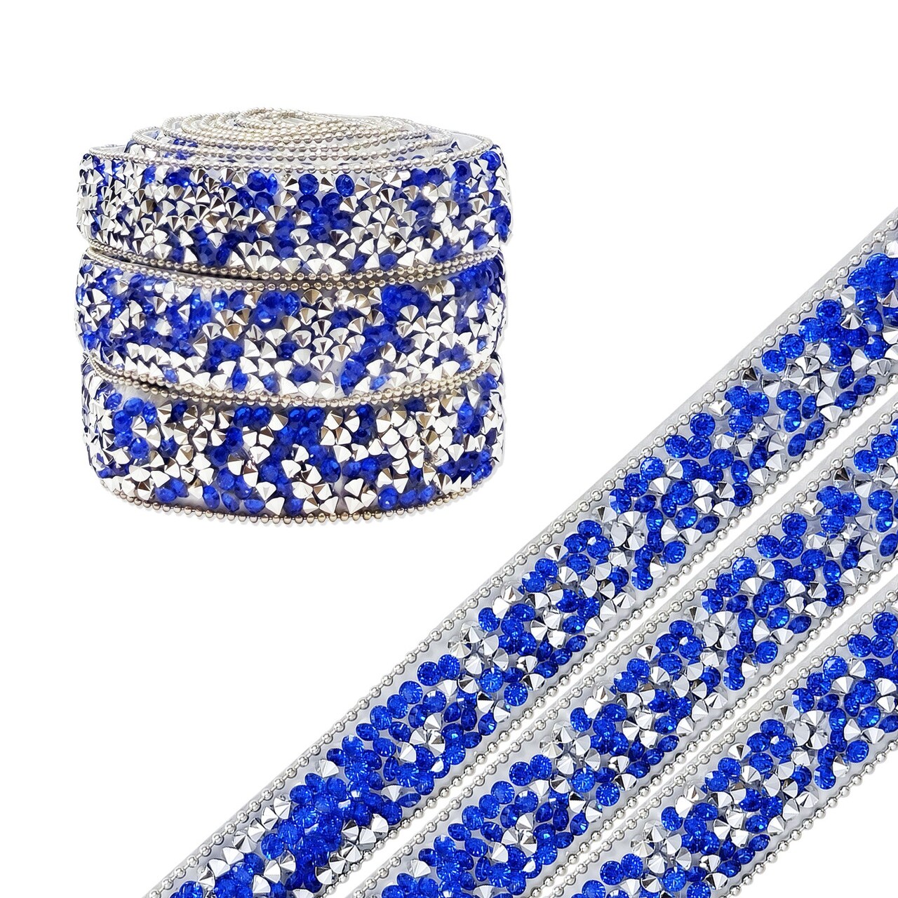 Wrapables 3 Yards Self Adhesive Resin Rhinestone Ribbons, Glittery Bling Tape Strips for DIY Crafts Wedding Party Decoration (3 Rolls), Royal Blue